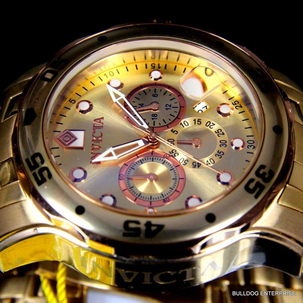 Men's Invicta Pro Diver Scuba 18kt Gold Plated Rose Tone Subdials 48mm Watch New