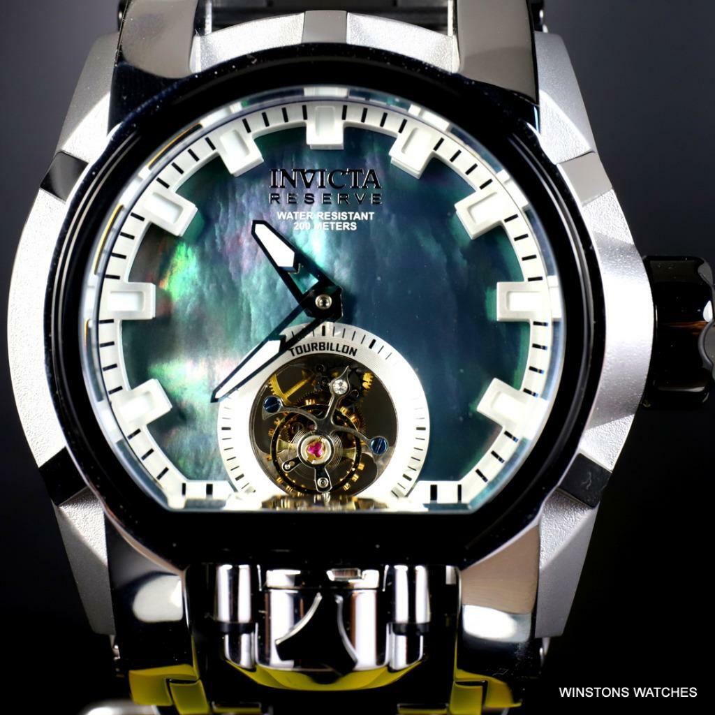 Invicta Reserve Magnum Bolt Zeus Tourbillon Black MOP Steel 52mm Watch New