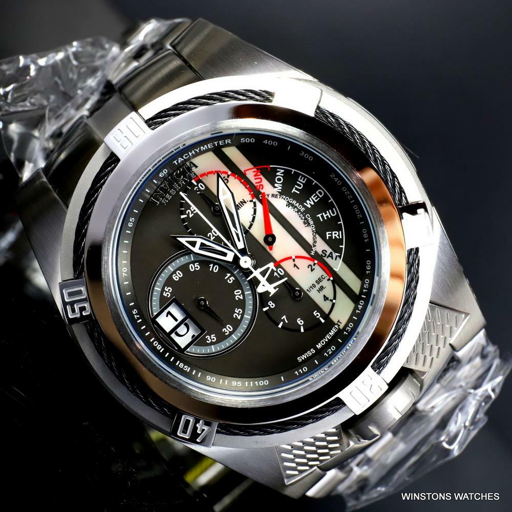 Invicta Reserve Bolt Zeus Tria Swiss Mvt Steel Black MOP 3 Dials Watch 56mm New