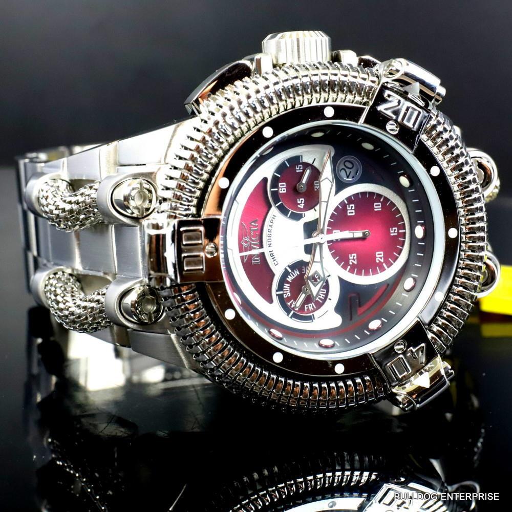 Invicta King Python Stainless Steel Ronda Z60 Burgandy Chronograph Watch New