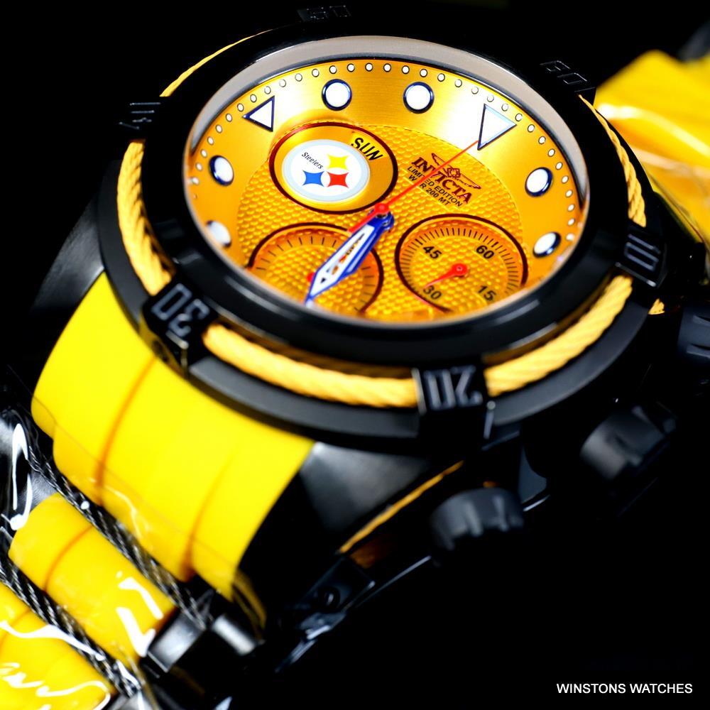 Invicta NFL Bolt Zeus Pittsburgh Steelers Chrono Swiss Yellow 52mm Watch New