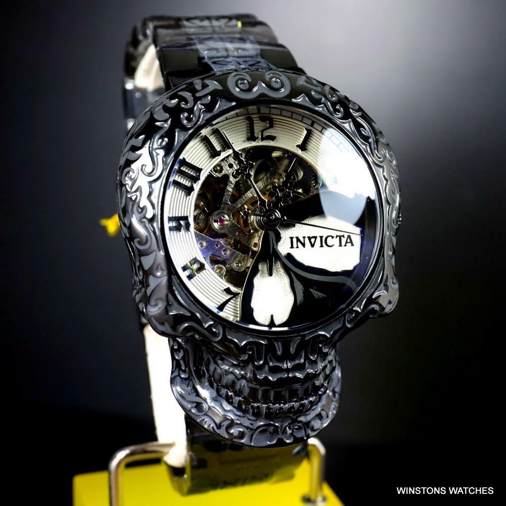 Invicta Artist Skull Automatic Skeletonized Black Stainless Steel 50mm Watch New