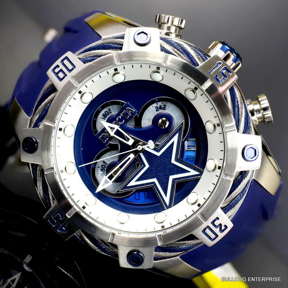Invicta NFL Dallas Cowbys Bolt Blue Chronograph Silicone Watch 52mm New
