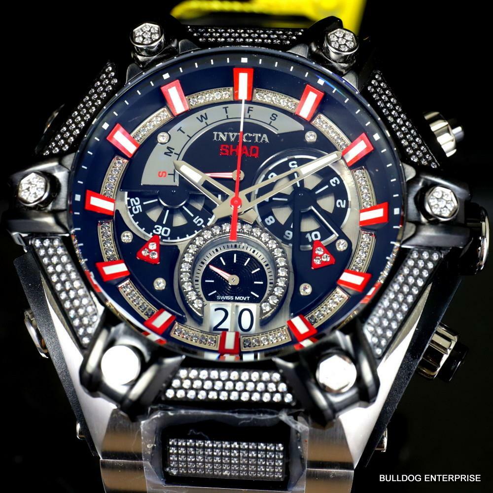Invicta Shaq Bolt 1.4CTW Diamond Steel Swiss Mvt Chrono Black Red Watch 60mm New