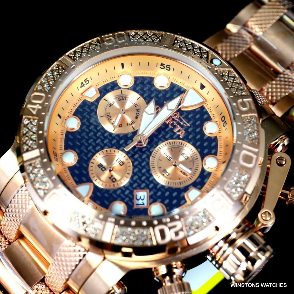 Invicta Coalition Forces .56 CTW Diamond Rose Gold Plated Chrono 52mm Watch New