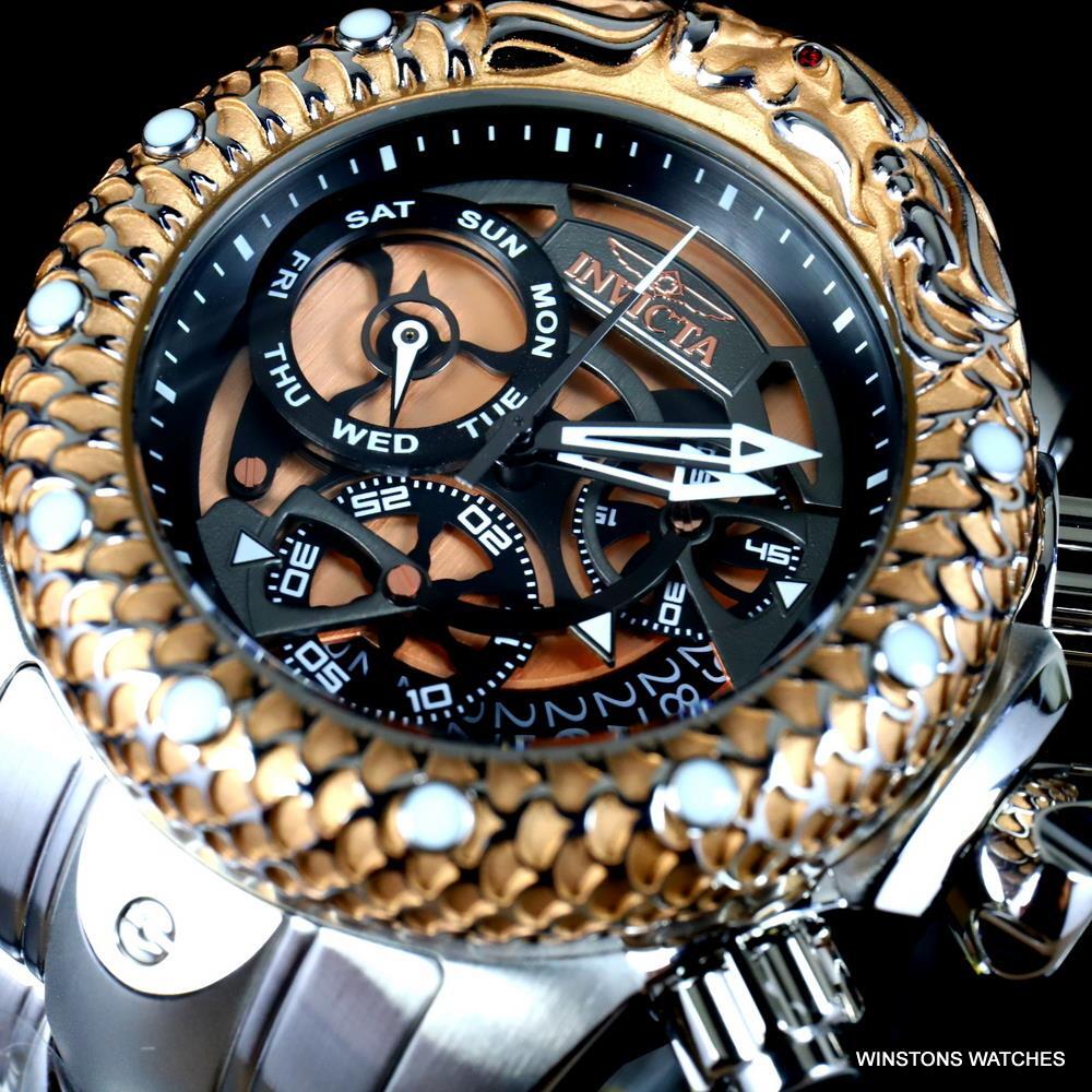 Invicta Venom Subaqua Dragon Scale Steel Gold Tone Chrono graph 52mm Watch New