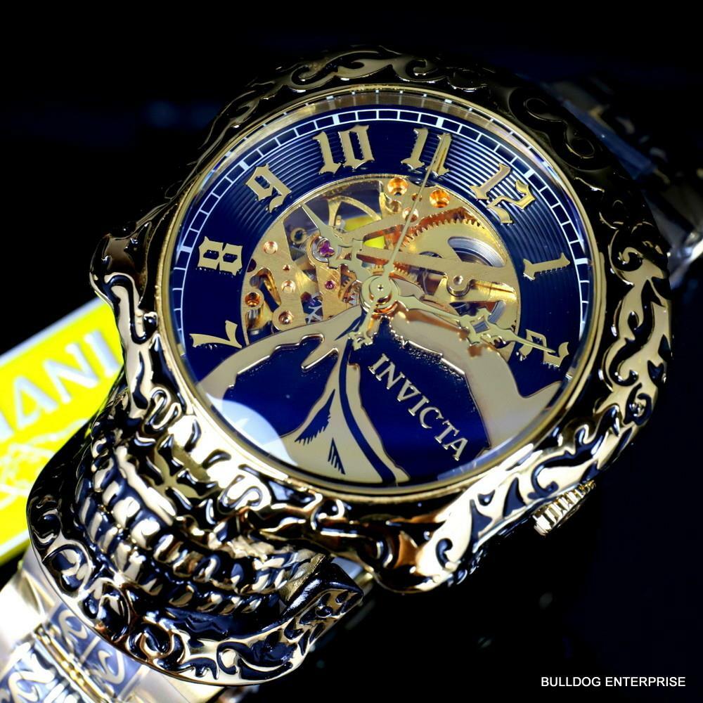 Invicta Artist Skull Automatic Skeletonized Gold Plated Steel 50mm Watch New