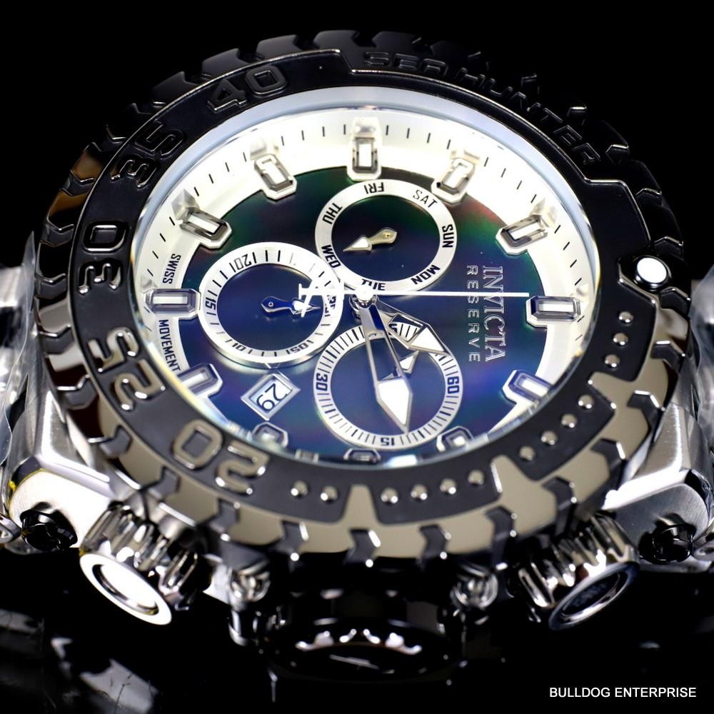 Invicta Reserve Sea Hunter Gen III Swiss Silver Tone Black Steel 58mm Watch New