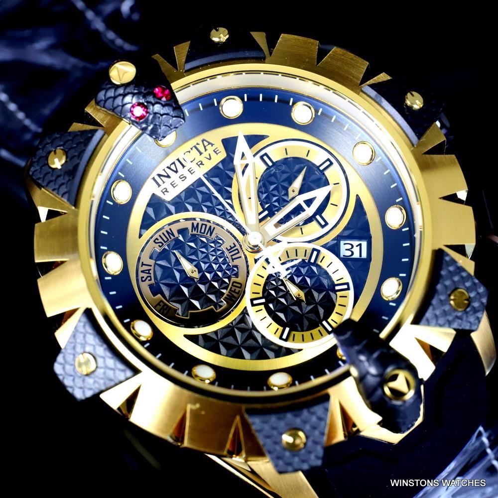Invicta Reserve Venom Viper Swiss Mvt Chrono Gold Plated 52mm Black Watch New