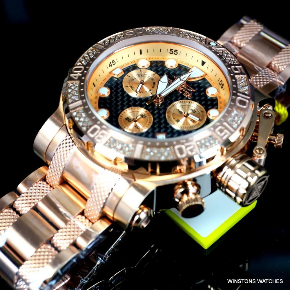 Invicta Coalition Forces .56 CTW Diamond Rose Gold Plated Chrono 52mm Watch New