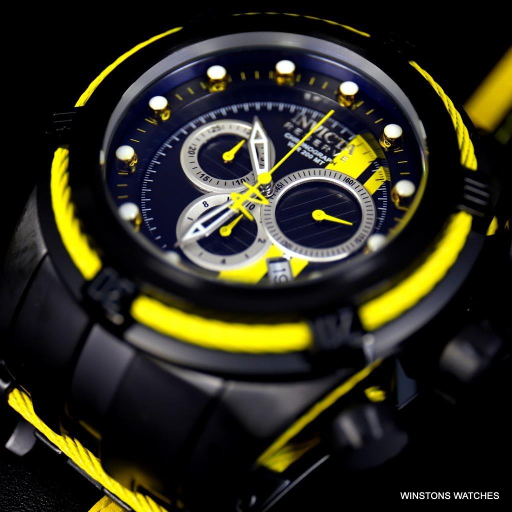 Invicta Reserve Bolt Zeus S1 Racer Black Yellow Chrono 52mm Swiss Mvt Watch New