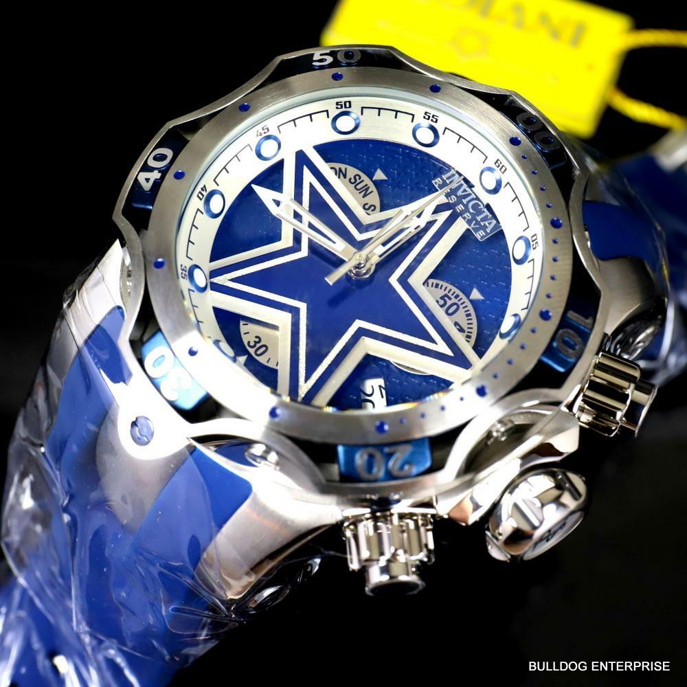 Invicta NFL Dallas Cowboys Venom Gen III 52mm Blue Swiss Chronograph Watch New
