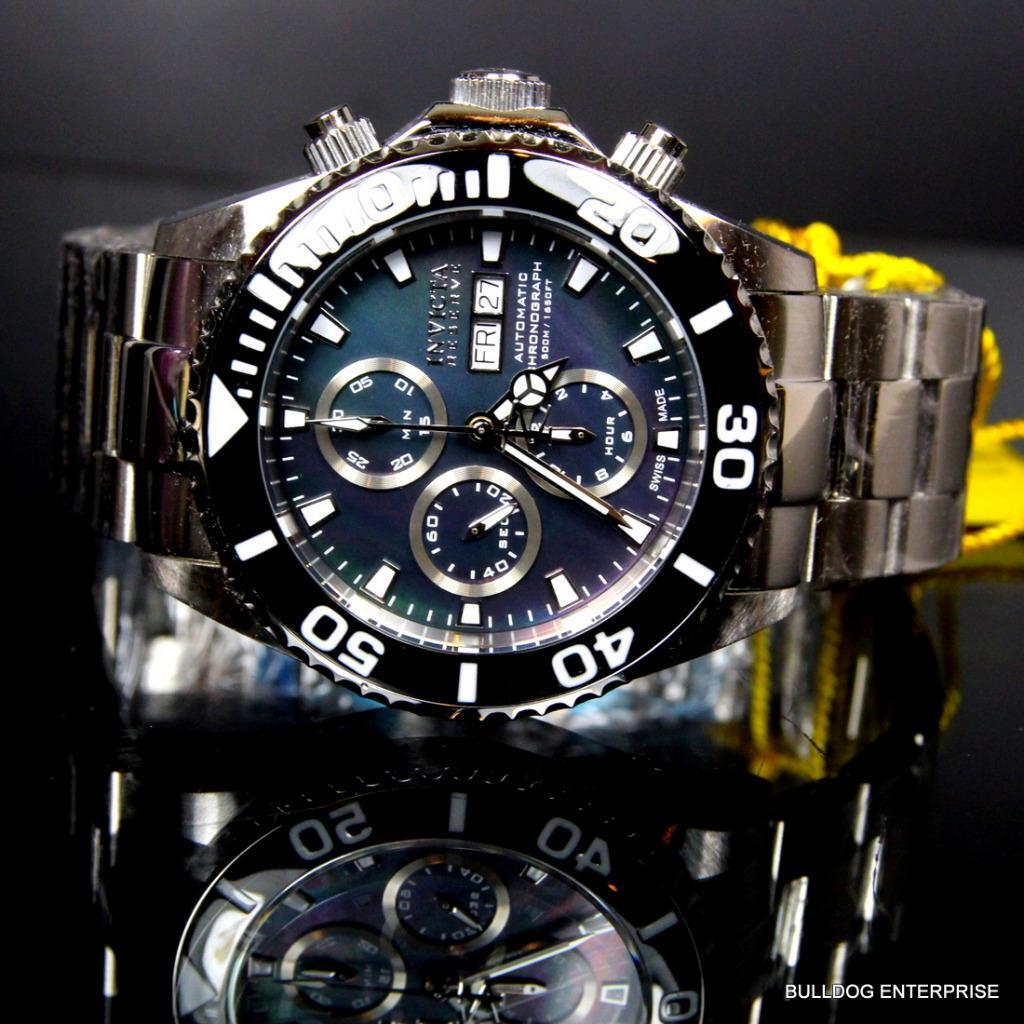 Invicta Reserve Pro Diver Swiss Automatic 7750 Valjoux Black MOP Watch New 1068