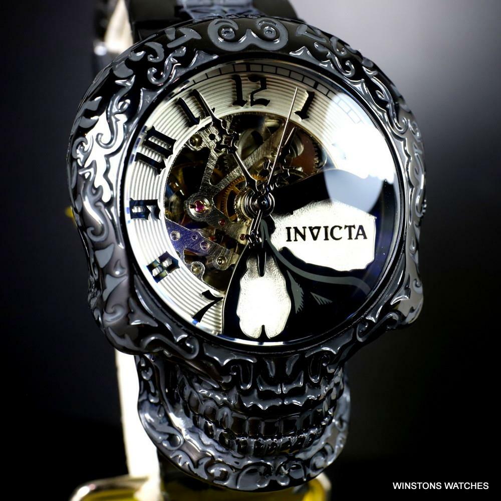 Invicta Artist Skull Automatic Skeletonized Black Stainless Steel 50mm Watch New