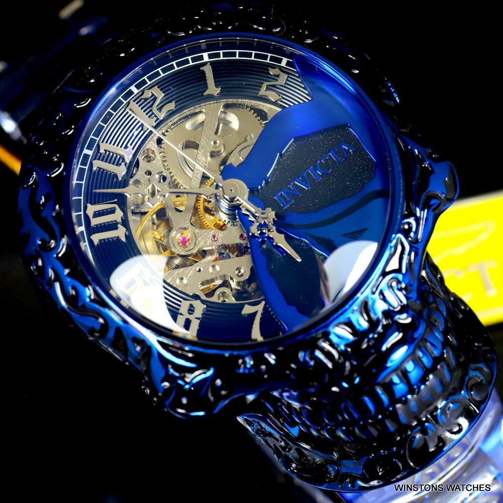 Invicta Artist Skull Automatic Skeletonized Blue Stainless Steel 50mm Watch New