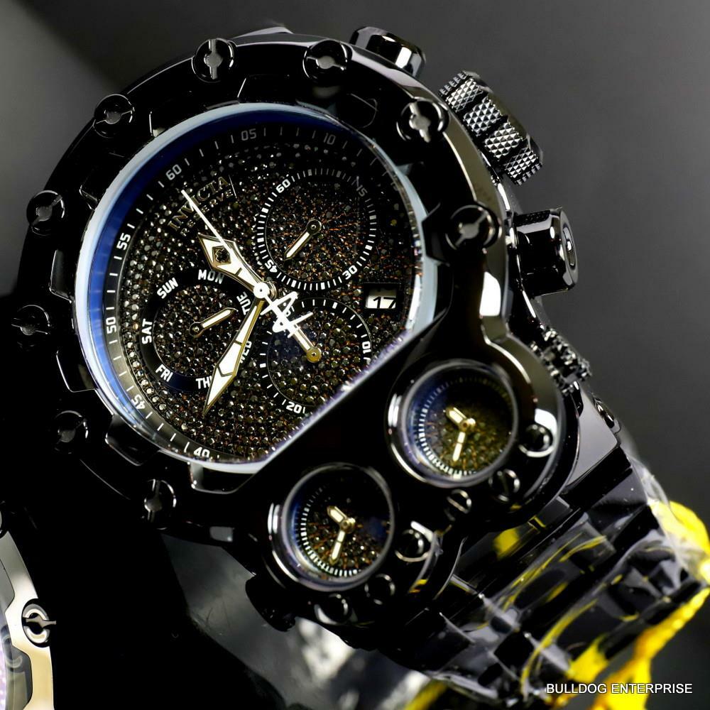Invicta Bolt Magnum Tria 2.5 CTW Black Diamond Steel Swiss Chrono 52mm Watch New