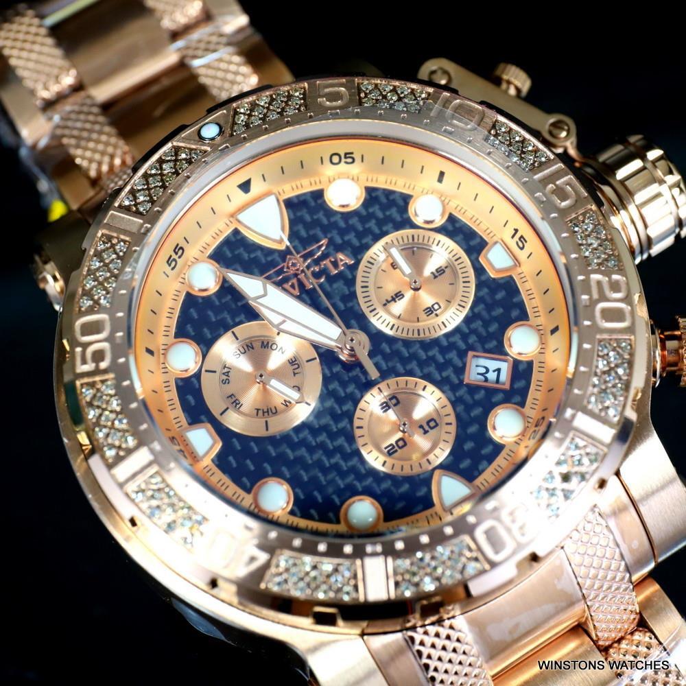 Invicta Coalition Forces .56 CTW Diamond Rose Gold Plated Chrono 52mm Watch New