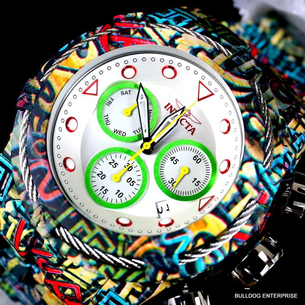 Invicta Bolt Zeus Graffiti Hydroplated Steel White Chronograph Watch 52mm New