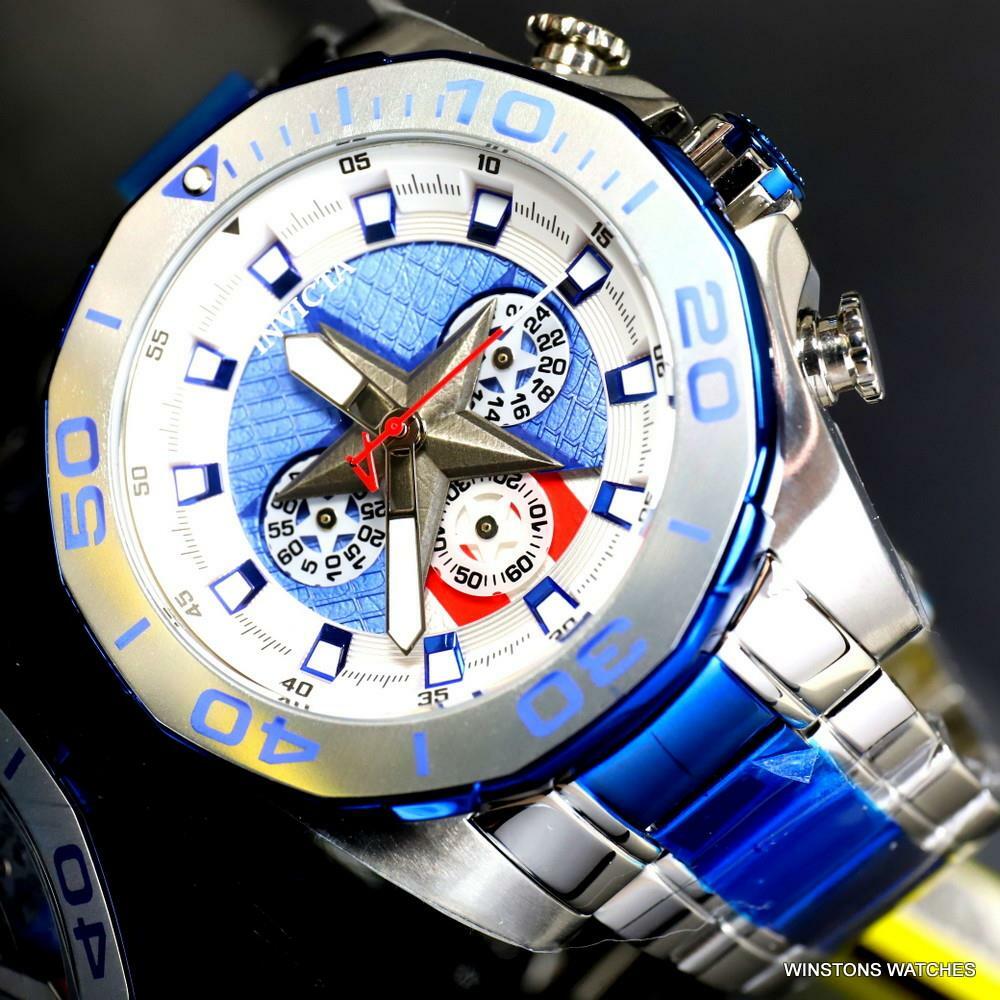Invicta Marvel Captain America Stainless Steel Limited Edn 48mm Blue Watch New