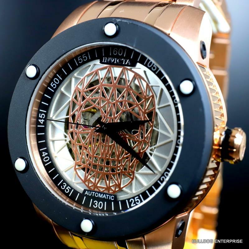 Invicta Speedway Skull Sketonized Rose Gold Tone Steel Automatic 51mm New