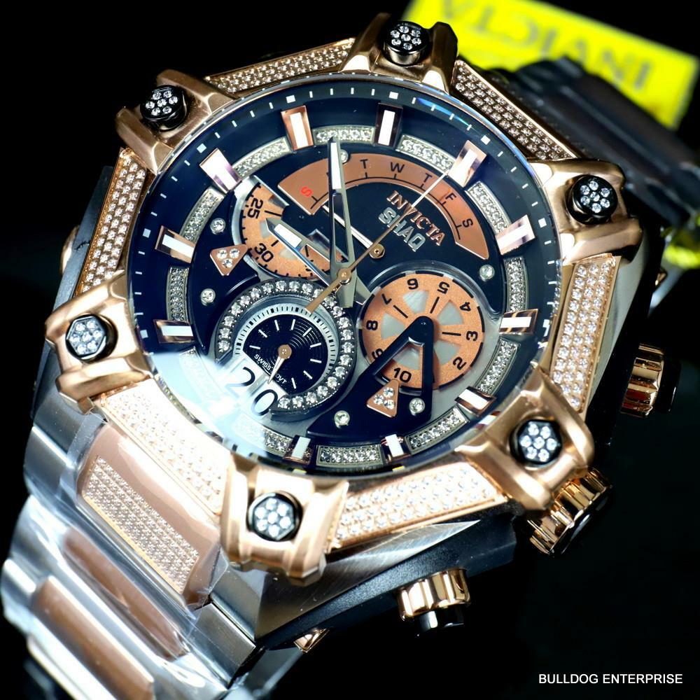 Invicta Shaq Bolt 1.4CTW Diamond Steel Swiss Mvt Rose Gold 2 Tone Watch 60mm New
