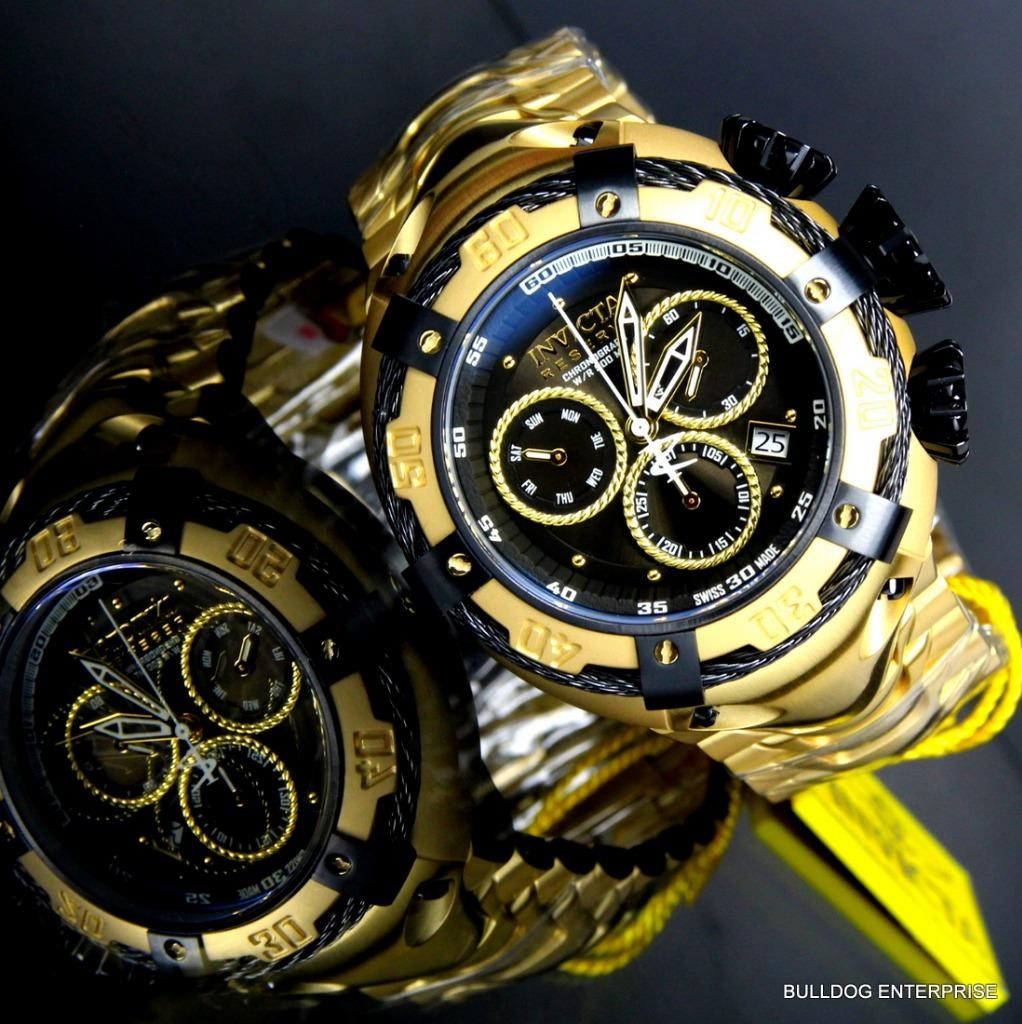 Invicta Reserve Thunderbolt 56mm 18kt Gold Plated Black Chronograph Watch New