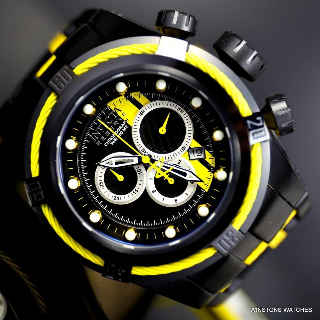 Invicta Reserve Bolt Zeus S1 Racer Black Yellow Chrono 52mm Swiss Mvt Watch New