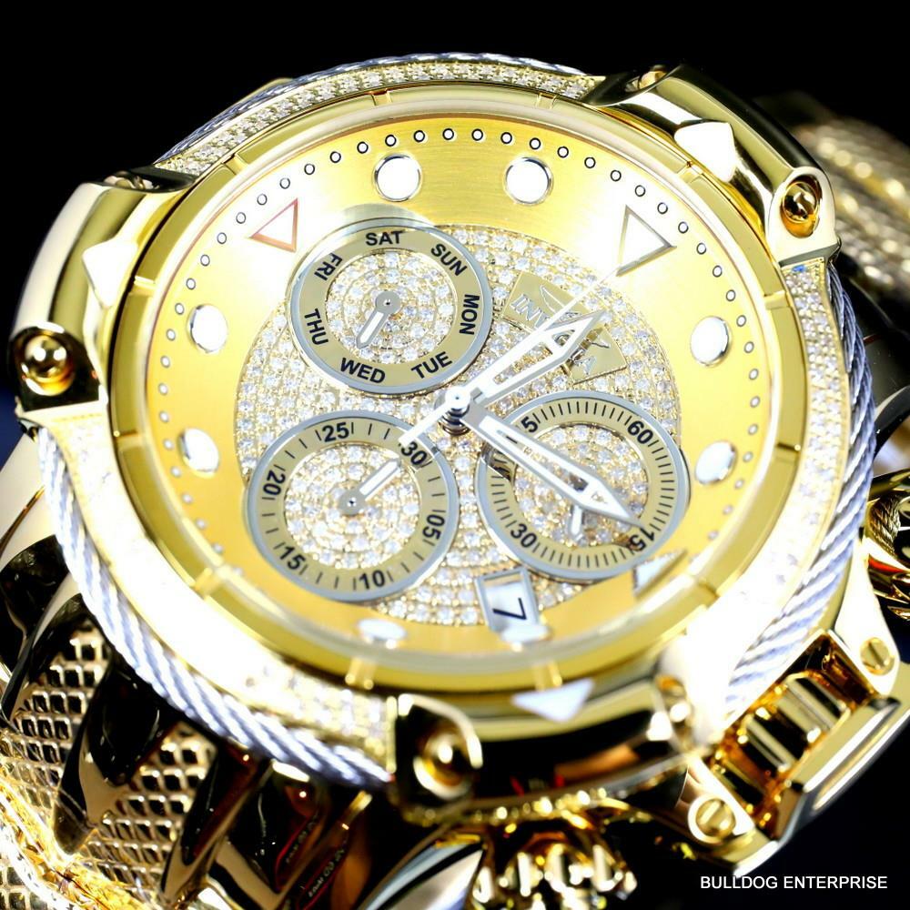 Invicta Subaqua Poseidon Bolt 1.29 CTW Diamond Swiss Gold Plated 50mm Watch New