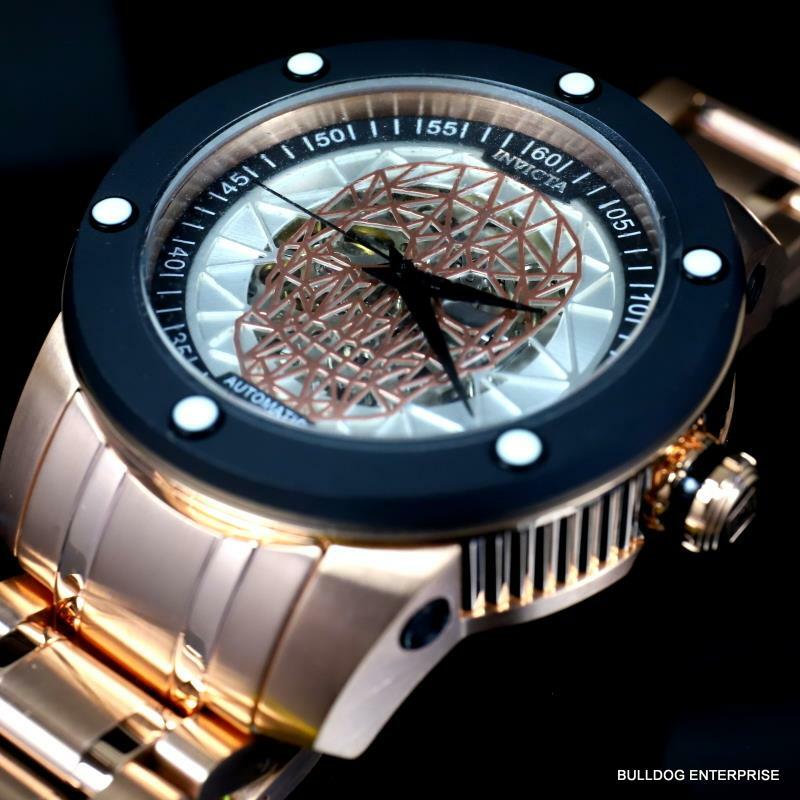 Invicta Speedway Skull Sketonized Rose Gold Tone Steel Automatic 51mm New