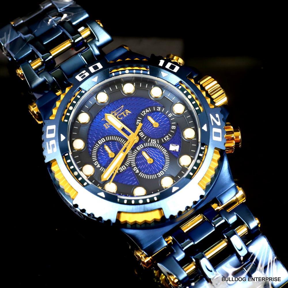 Invicta Chaos Blue and Gold Stainless Steel Bracelet Chronograph 50mm Watch New