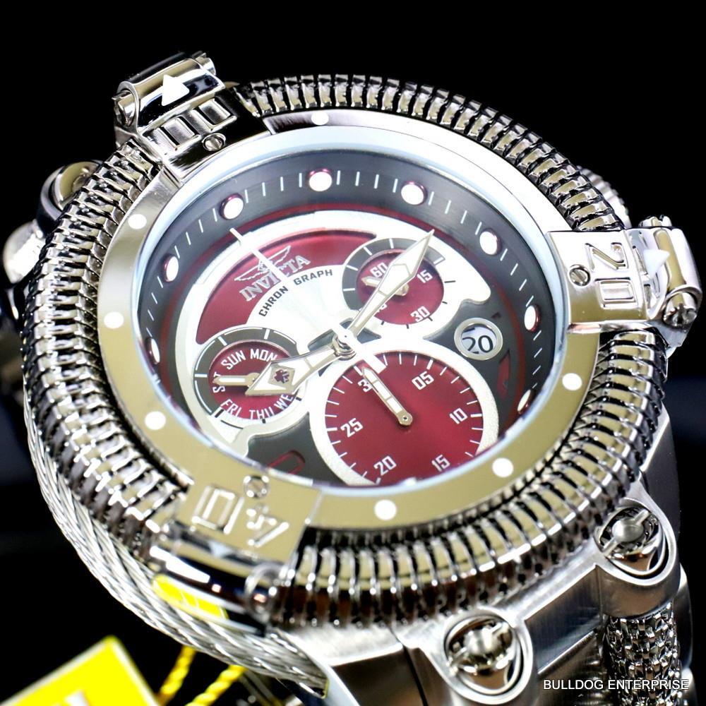 Invicta King Python Stainless Steel Ronda Z60 Burgandy Chronograph Watch New