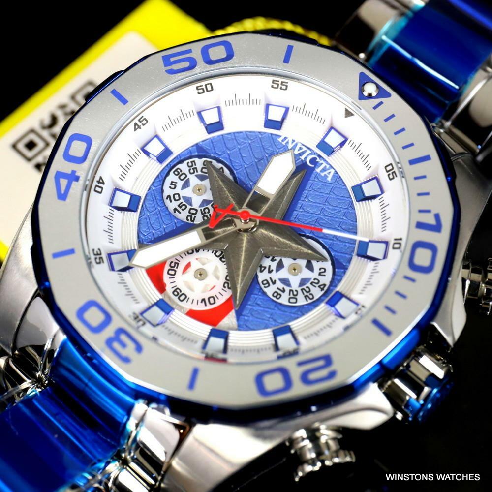 Invicta Marvel Captain America Stainless Steel Limited Edn 48mm Blue Watch New