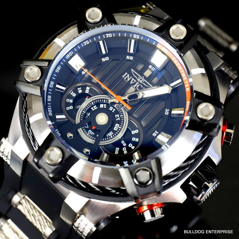 Invicta Bolt Quartz Chronograph 52mm Black Silicone Strap Watch New
