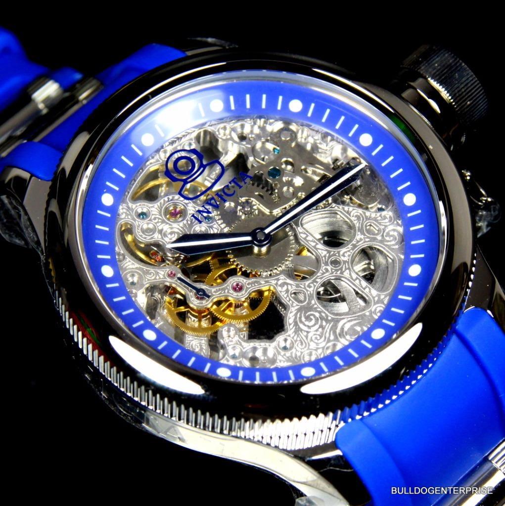 Invicta Russian Diver Skeleton Exhibition Blue 52mm Mechanical Rubber Watch New
