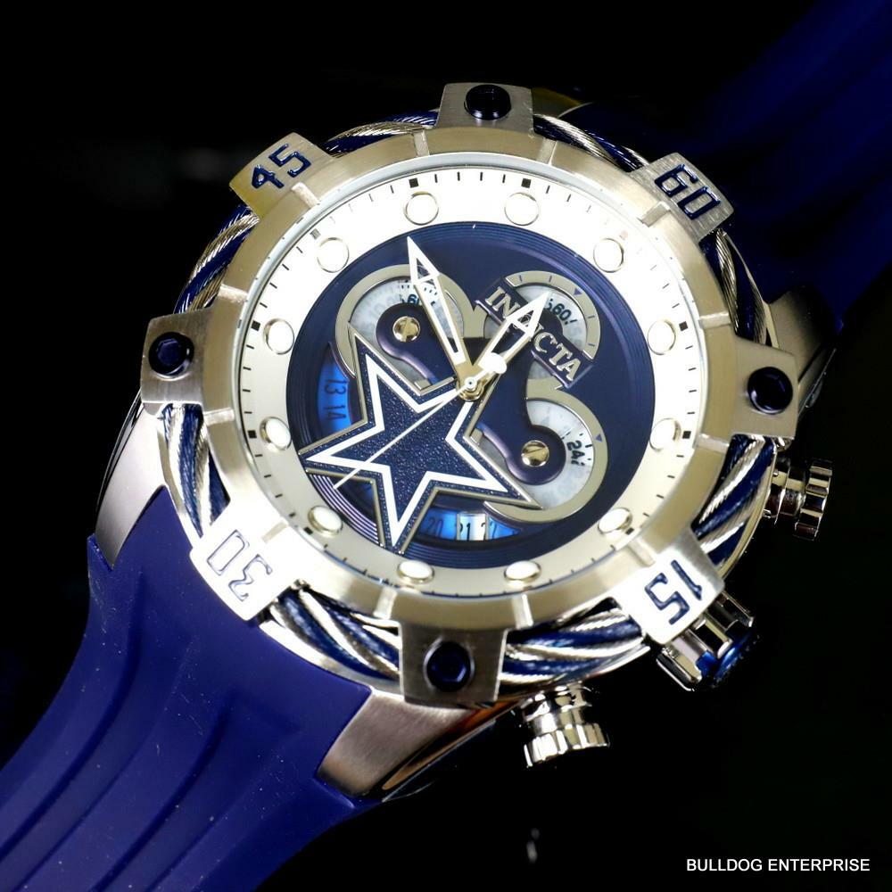 Invicta NFL Dallas Cowbys Bolt Blue Chronograph Silicone Watch 52mm New