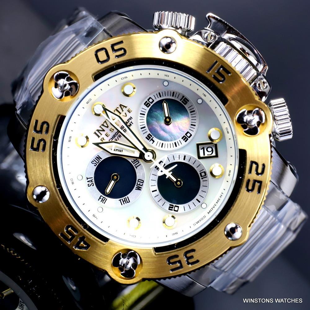 Invicta Reserve Sea Hunter Propeller Swiss Mvt Steel White MOP Watch 52mm New