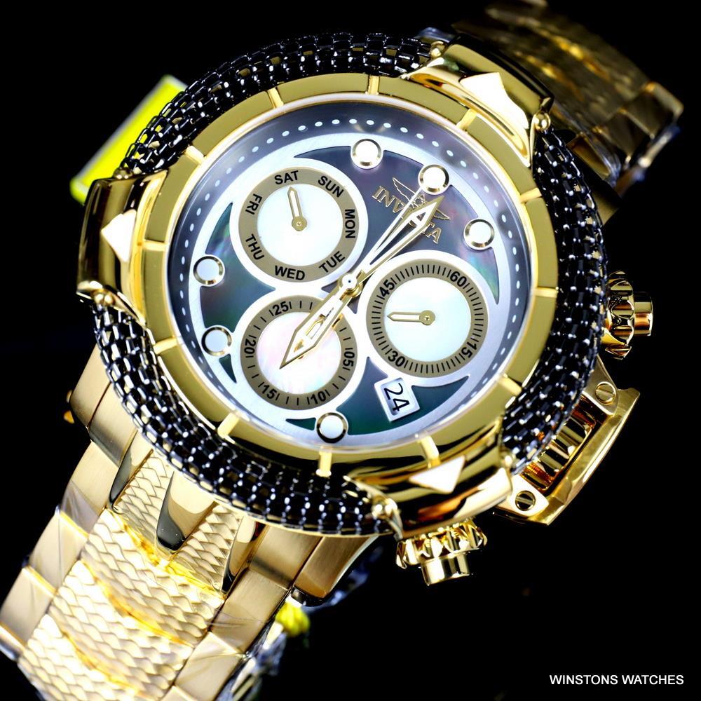 Invicta Subaqua Poseidon Bolt Hybrid Black MOP Gold Plated Swiss 55mm Watch New
