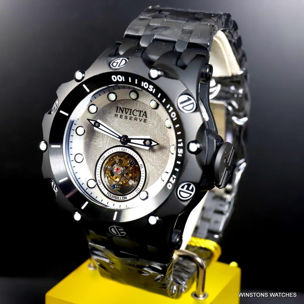 Invicta Reserve Venom Hybrid Meteorite Tourbillon Black Steel Watch 52mm New