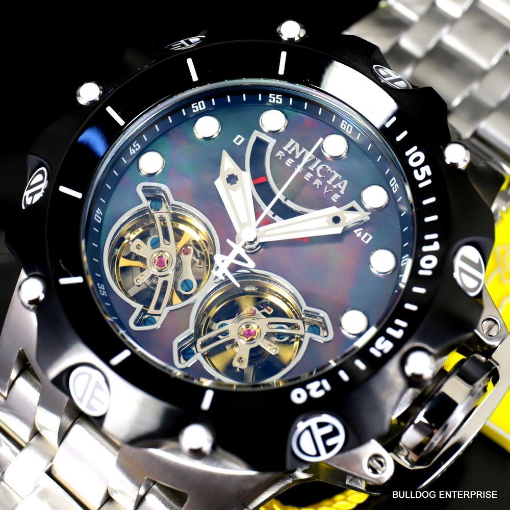 Invicta Reserve Venom Hybrid Double Open Heart Automatic Black MOP Watch New