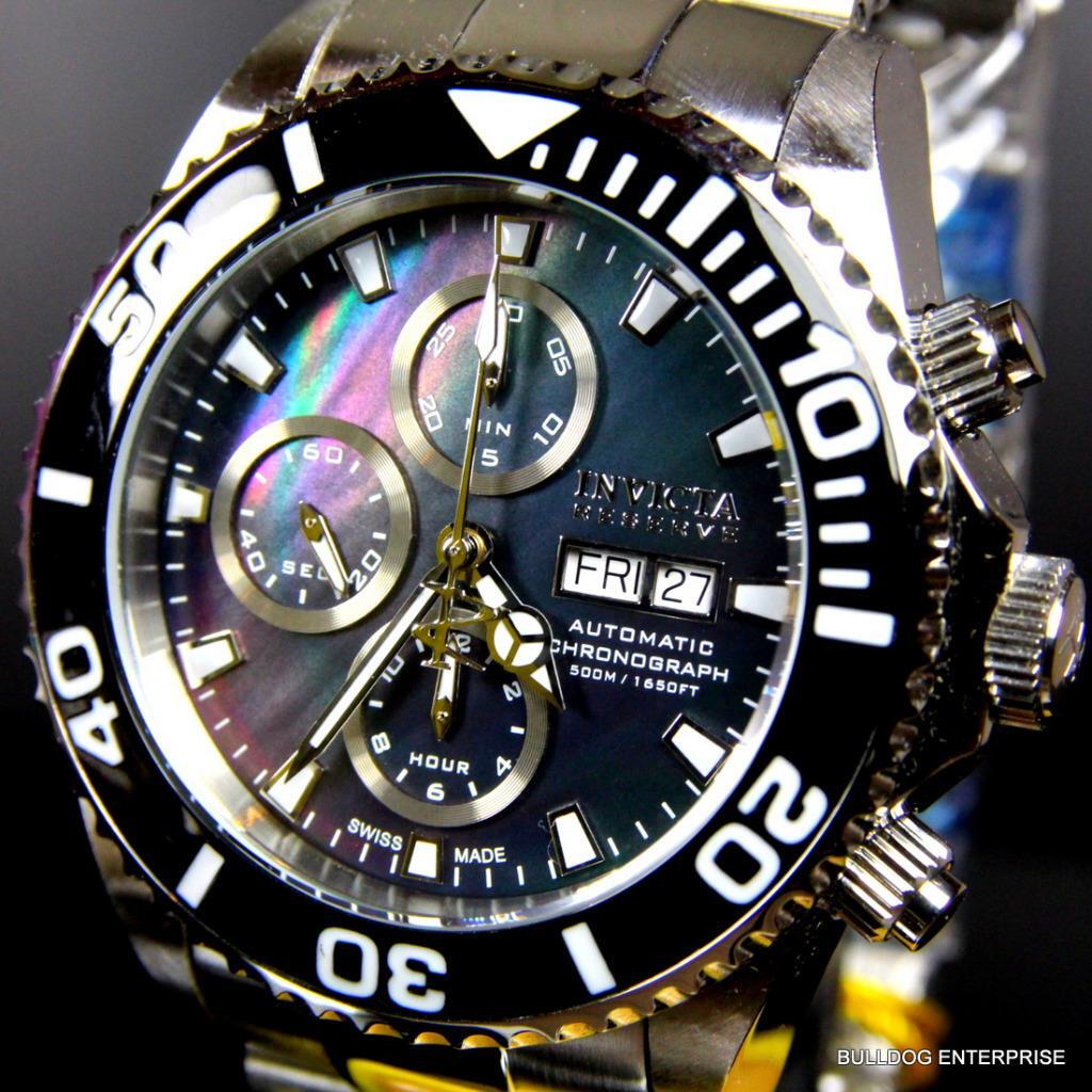 Invicta Reserve Pro Diver Swiss Automatic 7750 Valjoux Black MOP Watch New 1068