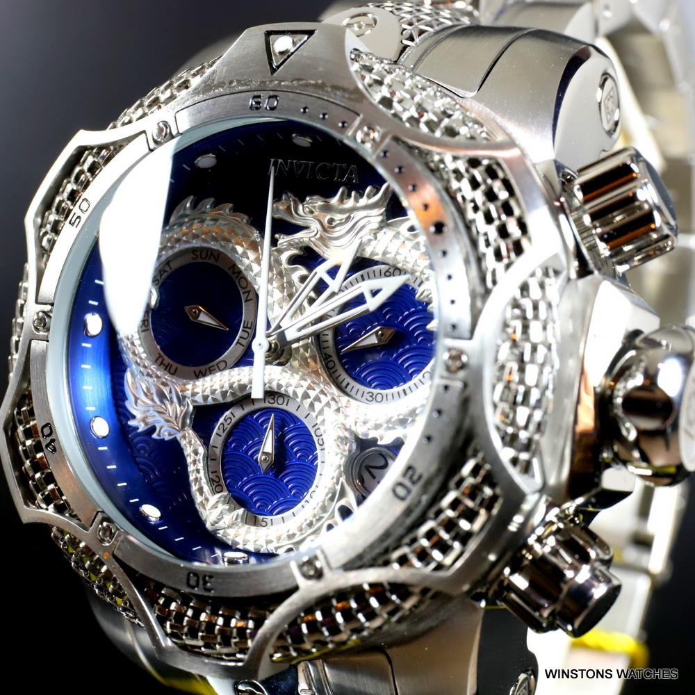 Invicta Venom Dragon Scale Swiss Mvt Chrono Stainless Steel 52mm Blue Watch New