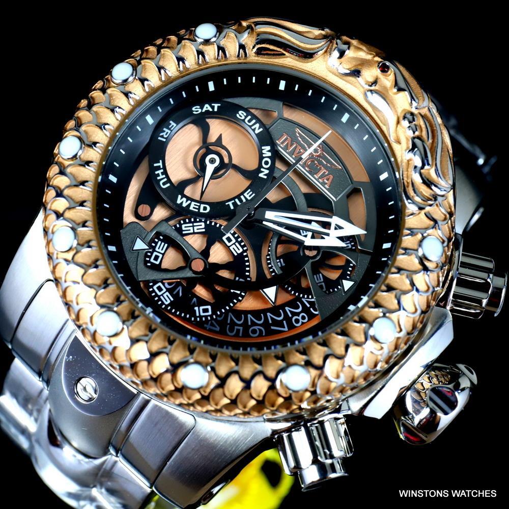 Invicta Venom Subaqua Dragon Scale Steel Gold Tone Chrono graph 52mm Watch New