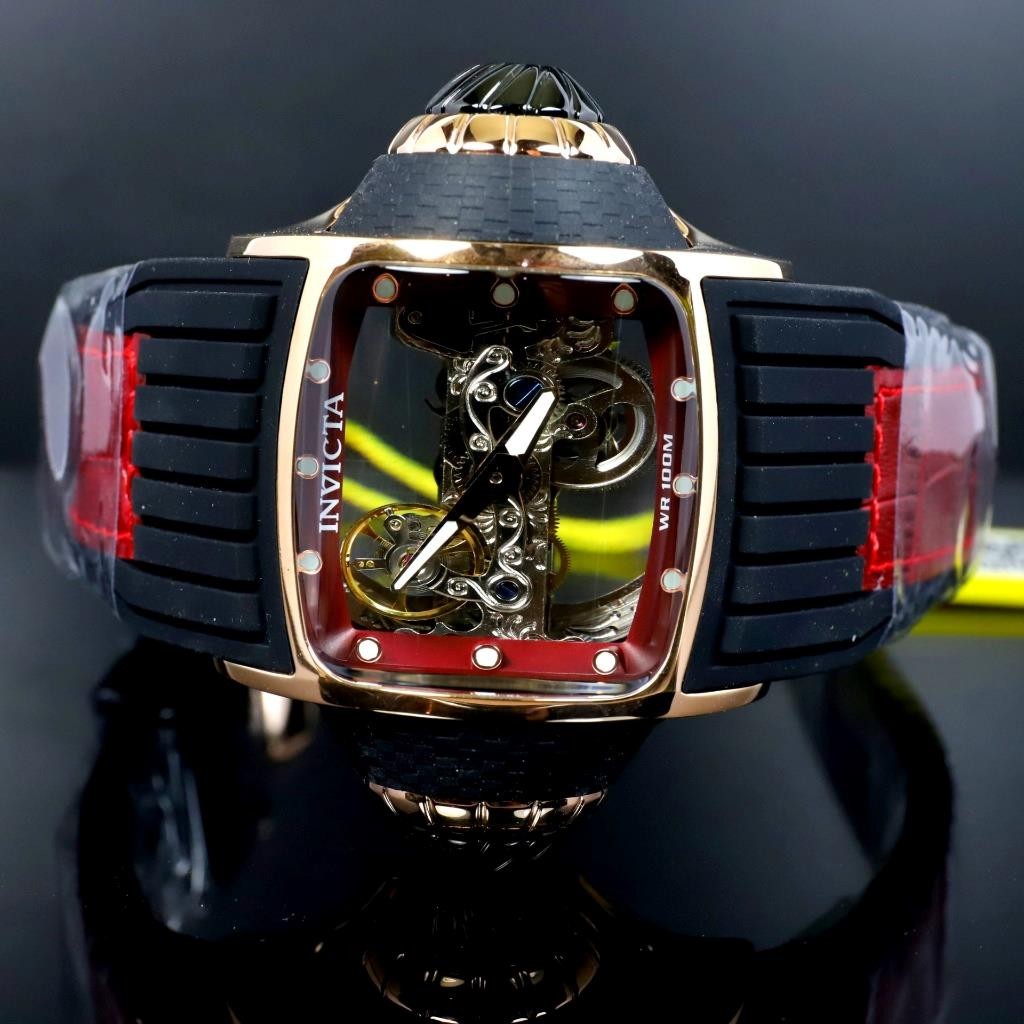 Invicta Vintage Ghost Bridge Automatic Skeletonized Rose Gold Red 68mm Watch New