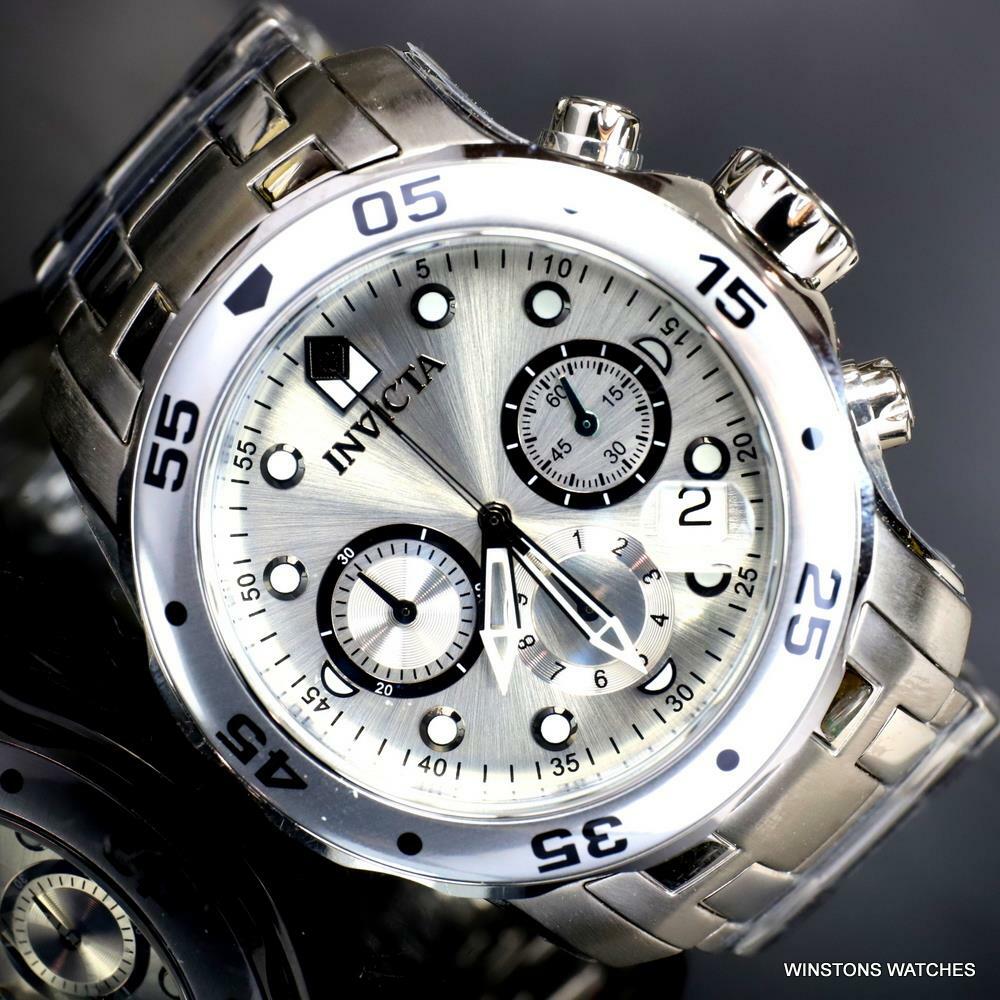 Invicta Pro Diver Scuba Silver-Tone Stainless Steel Chronograph 48mm Watch New