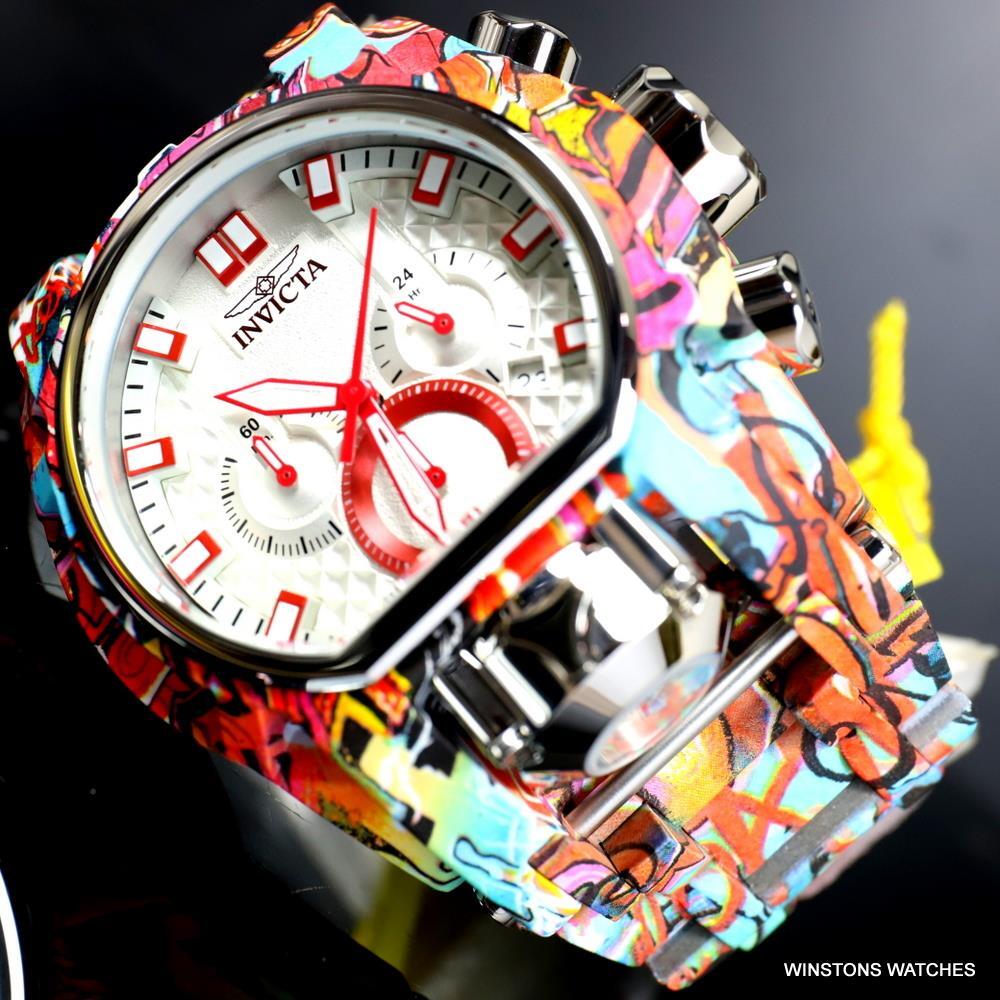Invicta Reserve Bolt Zeus Magnum Graffiti Steel Red Swiss Mvt Watch 52mm New