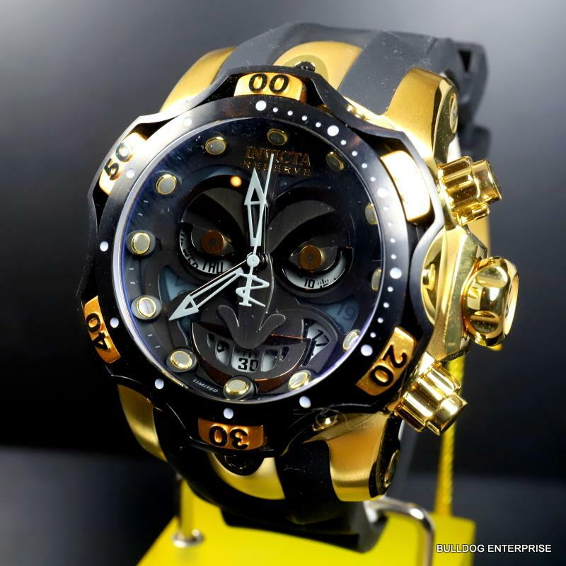 Invicta Reserve Venom DC Comics Joker Gold Plated Black 52mm Swiss Mvt Watch New