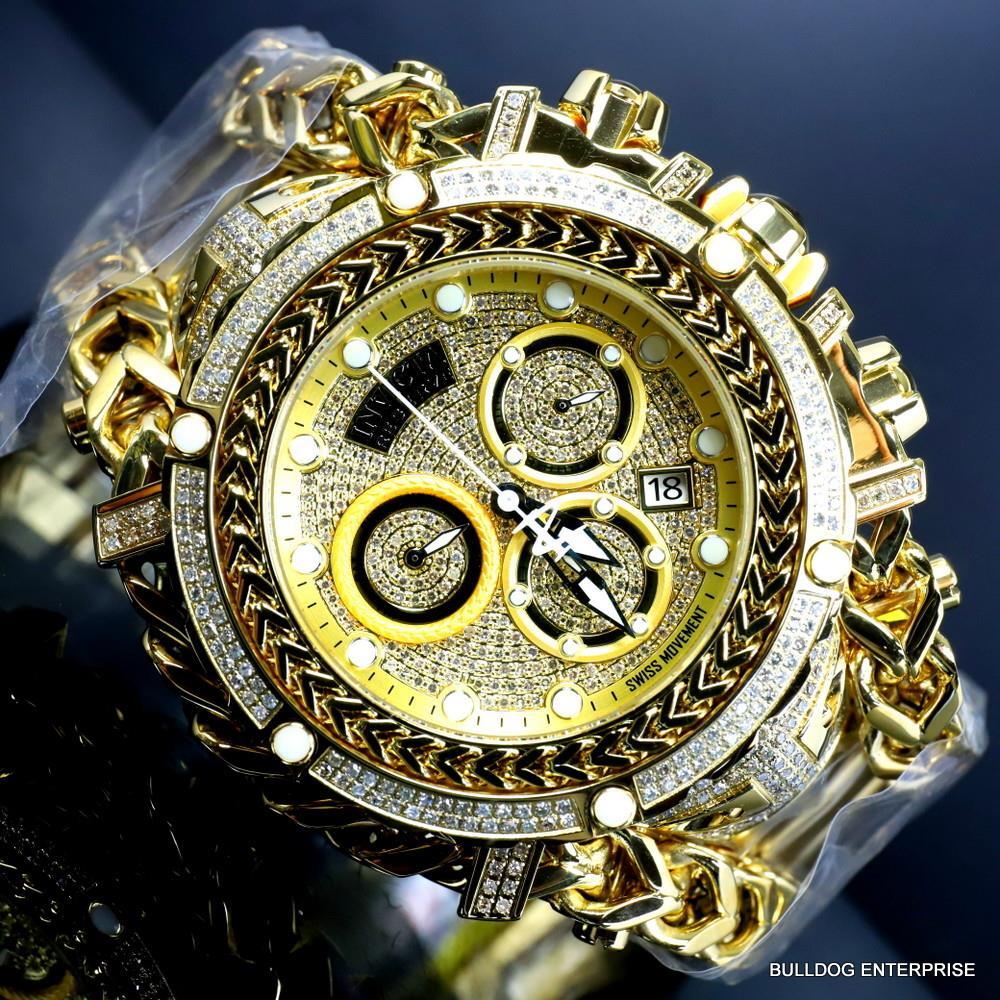 Invicta Reserve Gladiator 2.92CTW Diamond Swiss Gold Plated Steel 61mm Watch New