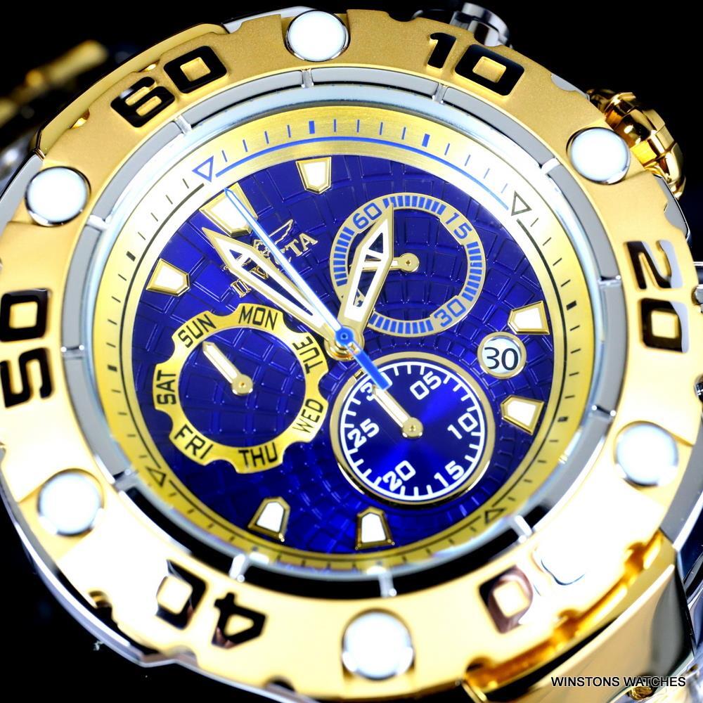 Invicta Excursion High Polish Gold Two Tone Steel Swiss Mvt 57mm Blue Watch New