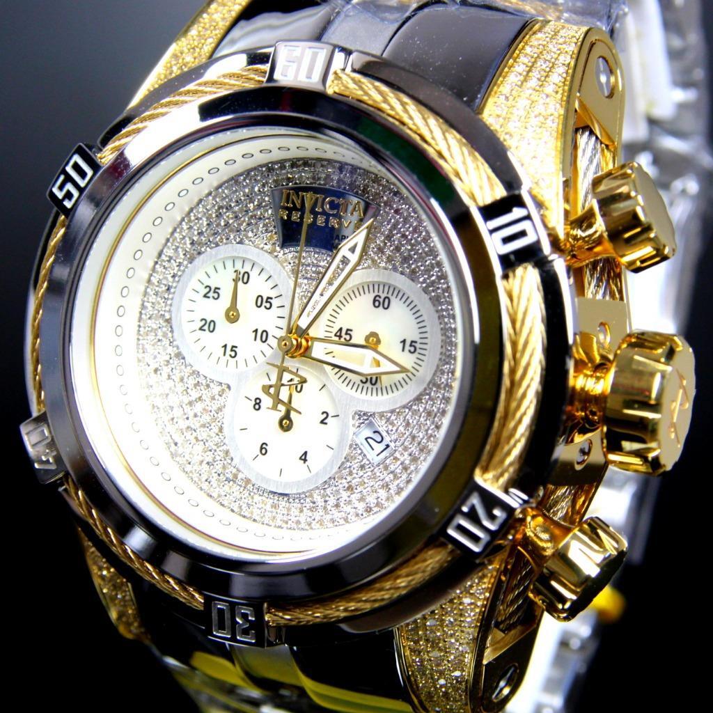 Invicta Reserve Bolt Zeus 1.95 CTW Diamonds High Polish Gold 2 Tone Watch New