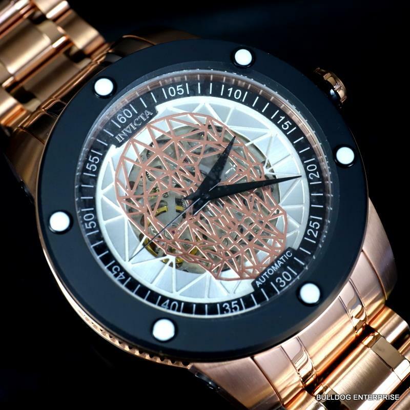 Invicta Speedway Skull Sketonized Rose Gold Tone Steel Automatic 51mm New